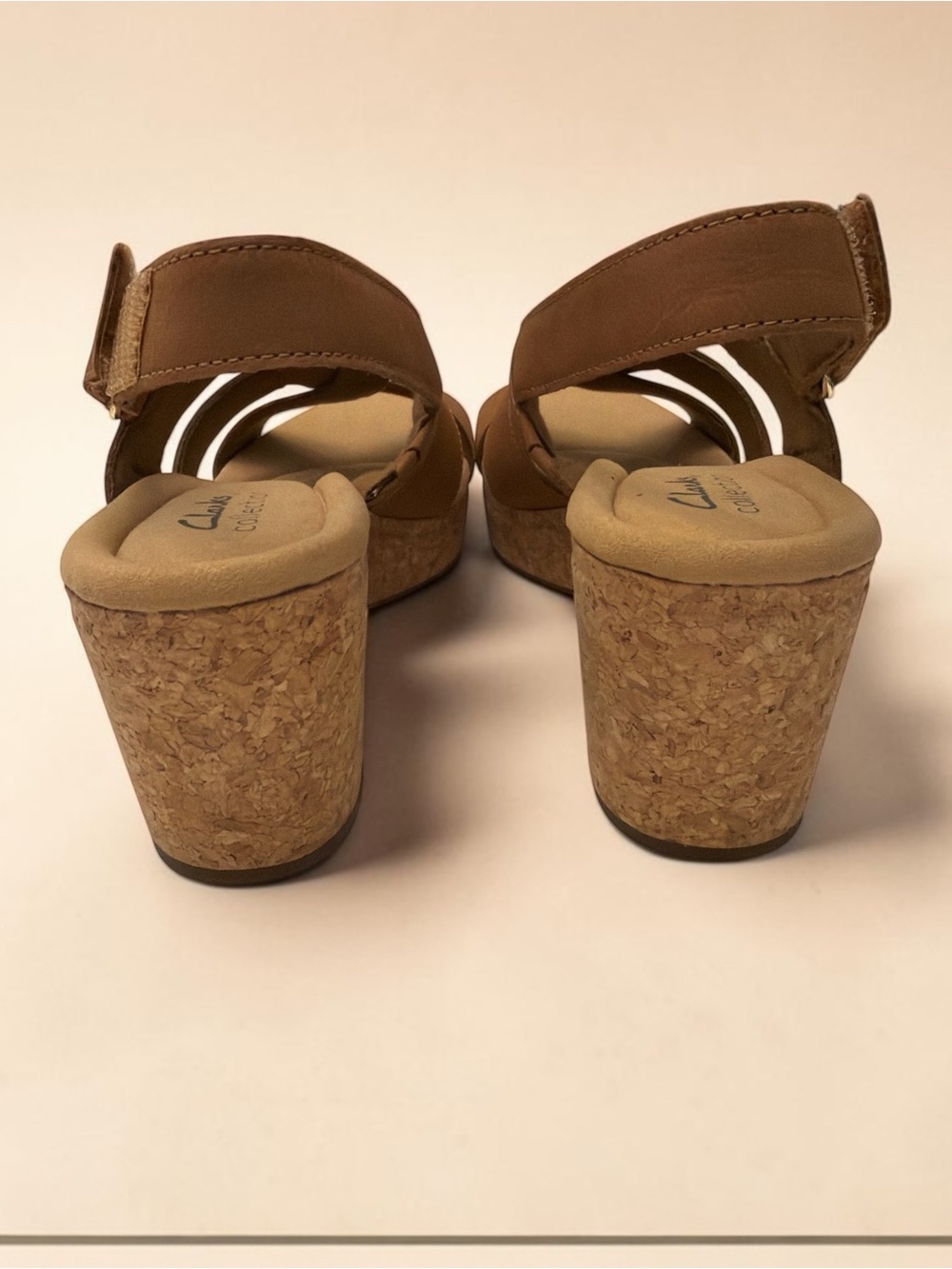 Clarks Brown Leather Wedge Sandals - Strappy Slingback - Picture 5 of 6